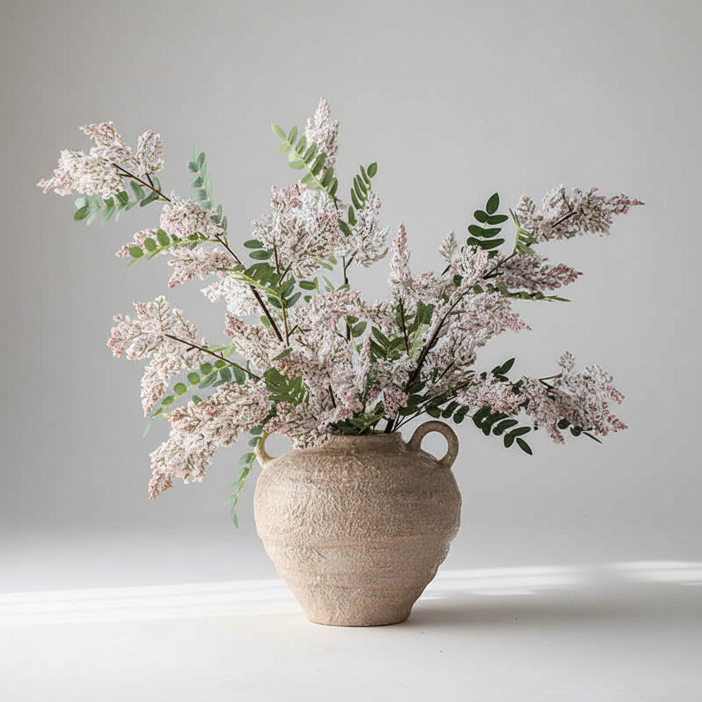 Minimalist artificial Sophora Japonica floral stem in white and powder blue for home decor