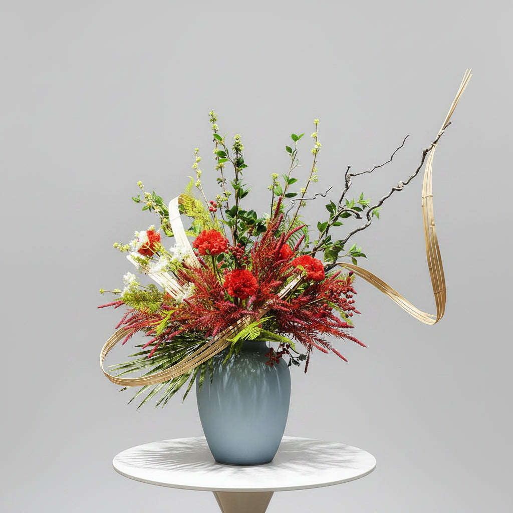 Luxury Chinese-style silk artificial flower arrangement set with decorative vase for living room decor