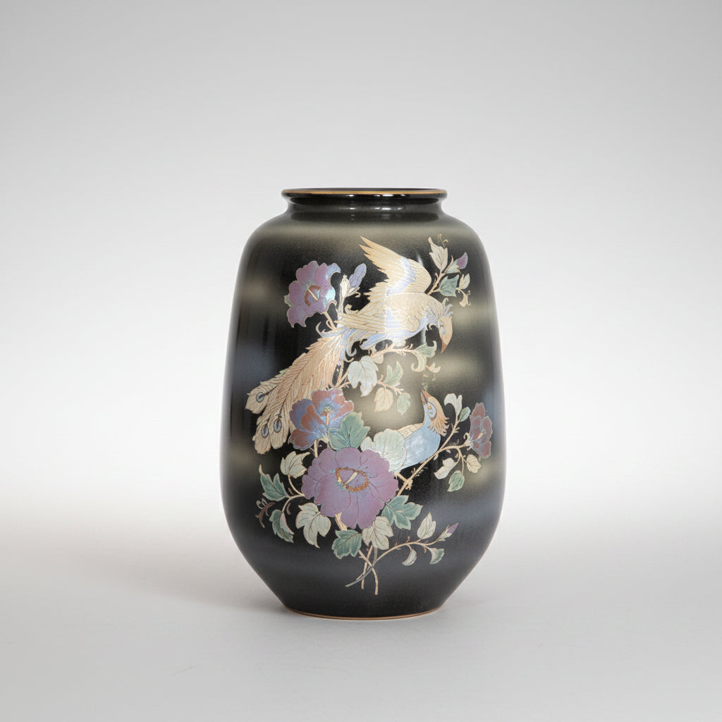 Classical Japanese Kutani-yaki ceramic floral vase ornament for living room desk decor