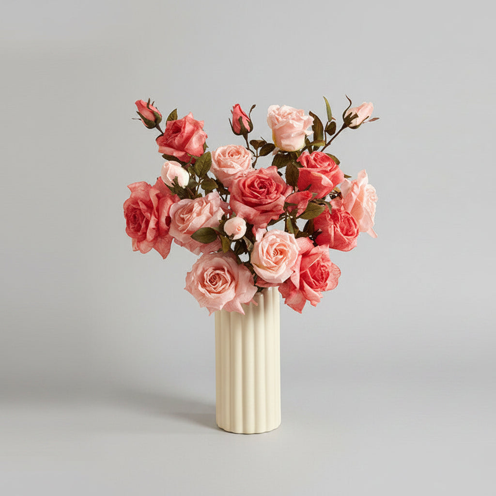 Retro oil painting style silk flower stems set of 3 for living room tabletop decor